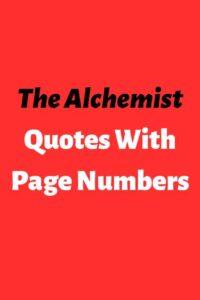 A red background with the text overlay: "The Alchemist Quotes With Page Numbers"