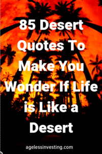 Silhouette of palm trees against and orange sky. Headline: "Desert quotes to make you wonder if life is like a desert" agelessinvesting.com