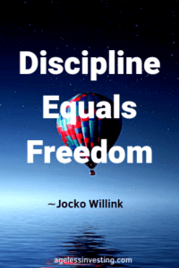 A hot air balloon hovering over water at night, headline quote "Discipline Equals Freedom" -Jocko Willink 