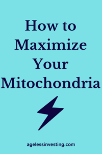 A dark blue lightning bolt on a light blue background, headline "How to Maximize Your Mitochondria"