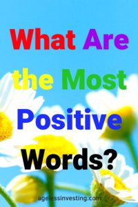 Daises against a blue sky, headline "What Are the Most Positive Words?" 