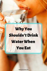 A woman drinking a glass of water, headline "Why you shouldn't drink water when you eat"