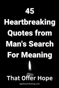 A black and white candle glowing in the dark, headline "45 Heartbreaking Quotes from Man's Search For Meaning that offer hope" -Viktor Frankl