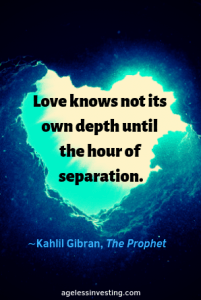 Photo of a heart shaped underwater rock formation, "quote "love knows not its depth until the hour of separation" ~Kahlil Gibran, The Profit