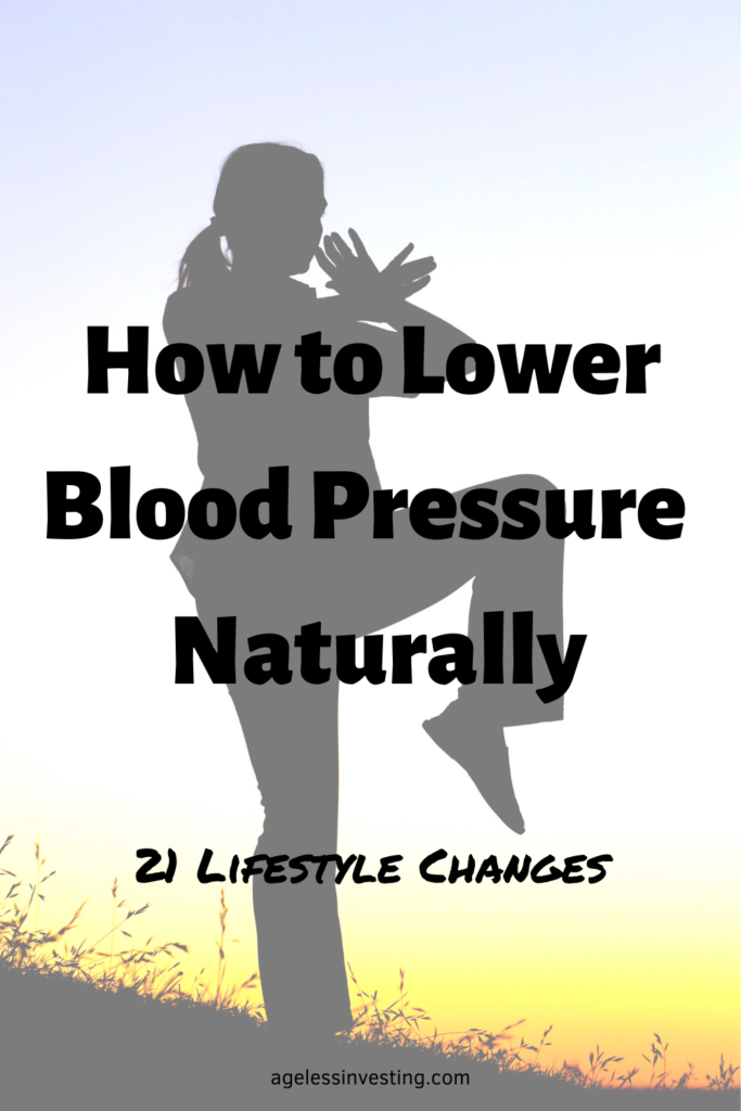 A picture of a woman doing Tai chi, headline "How to Lower Blood Pressure Naturally: 21 Lifestyle Changes"