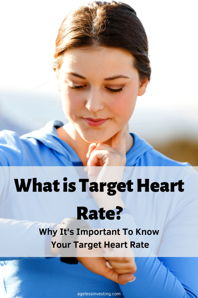 A picture of a woman checking her pulse holding two fingers to her neck and watching her watch, headline ""What Is Target Heart Rate| Why It's Important To Know Your Target Heart Rate "