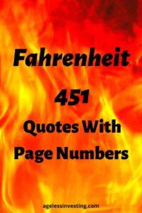 A picture of orange flames, with the headline "Fahrenheit 451 Quotes With Page Numbers"