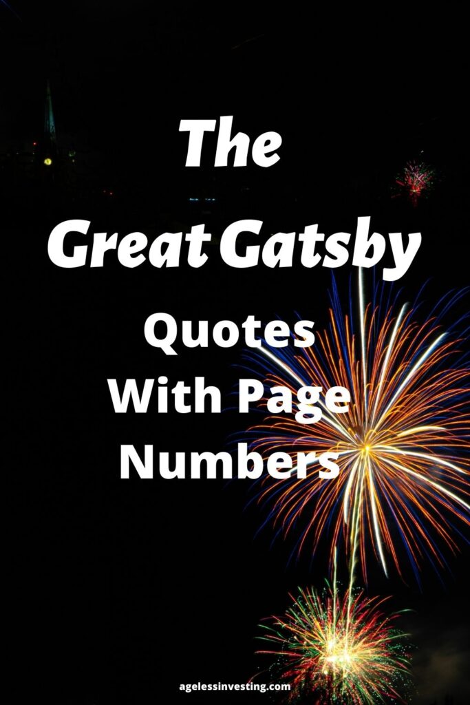 A picture of yellow fireworks against a black sky, with the headline "The Great Gatsby quotes with page numbers"