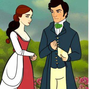 Elizabeth and Mr. Darcy from Pride and Prejudice as cartoon characters