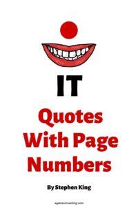 An image of a red mouth with white teeth below a red clown's nose, with the headline "It quotes with page numbers by Stephen King"