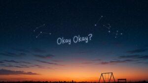 Symbolic image for The Fault in Our Stars: A twilight sky with stars subtly forming the words 'Okay? Okay.', representing Hazel and Augustus's promise of love against the vastness of impending loss.