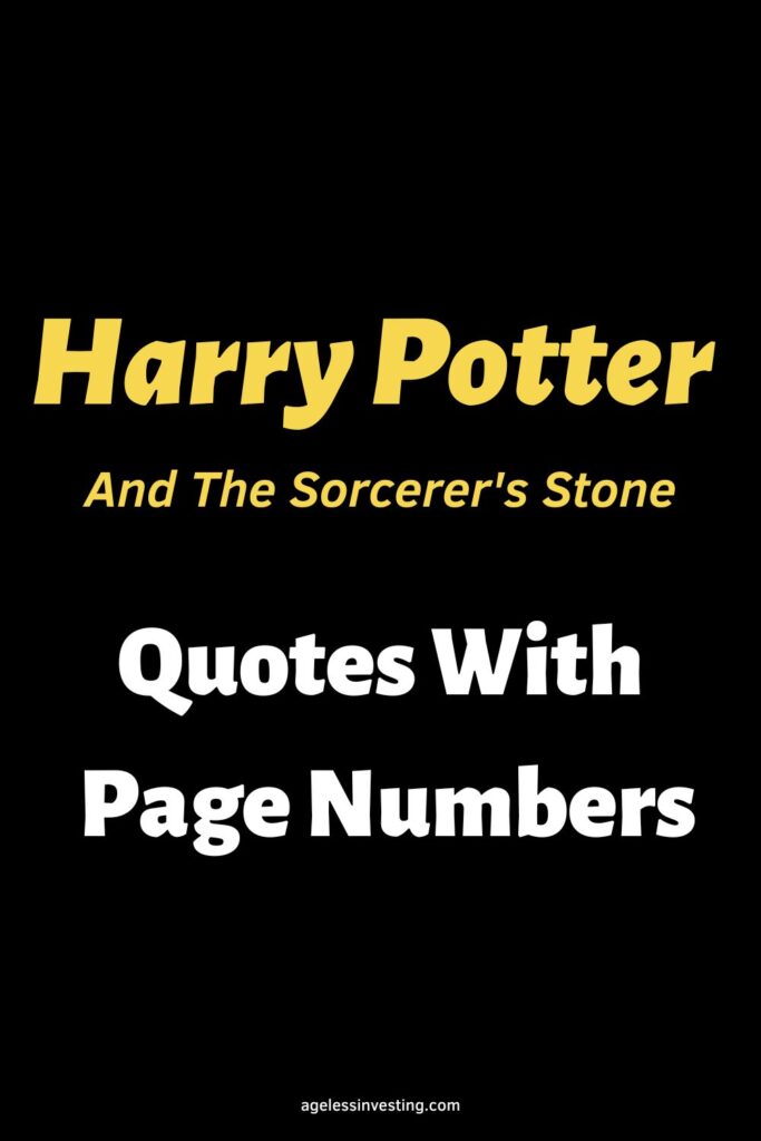 A black background, with the headline: "Harry Potter And The Sorcerer's Stone Quotes With Page Numbers"