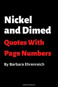 A black background, with the headline:"Nickel and Dimed Quotes With Page Numbers by Barbara Ehrenreich"