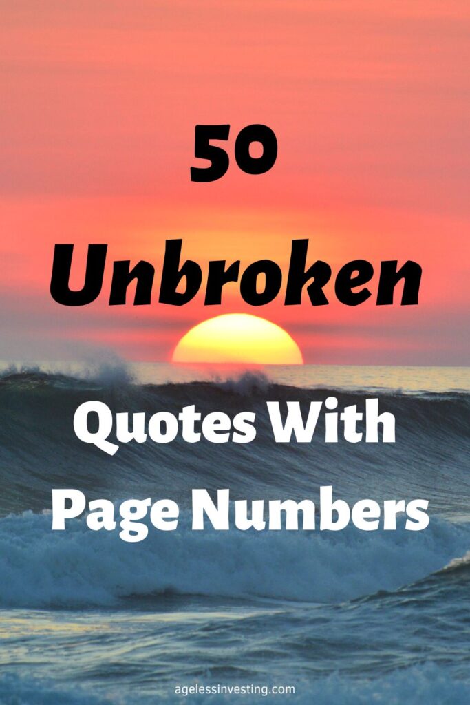 A picture of the sun setting over the waves of the ocean against a red sky, with the headline:"50 Unbroken Quotes With Page Numbers"