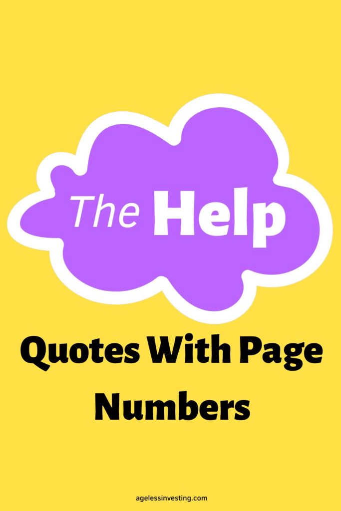 A graphic of a purple cloud with a white outline against a yellow background, with the headline: "The Help quotes with page numbers"