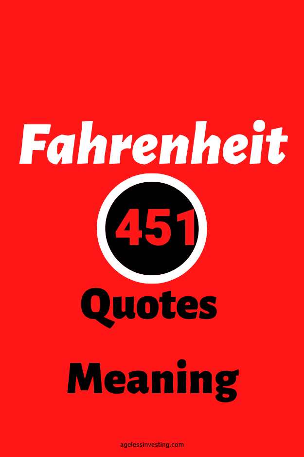 A red background with a black circle with a white border with the number 451 inside it. The background has the words:"Fahrenheit 451 Quotes Meaning"