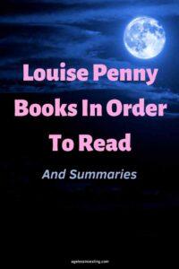 A picture of a full moon in a dark blue cloudy sky, with the text overlay: "Louise Penny Books In Order To Read and Summaries"