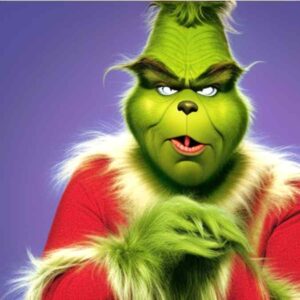 An image of the Grinch looking mean, from how the Grinch stole Chrastmas