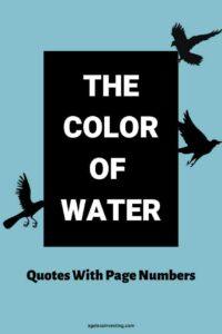 A grayish blue background with three crows, with the taxt overlay "The Color of Water Quotes with page numbers"