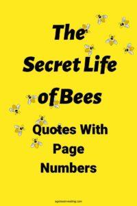 An image of black and yellow bees against a yellow background, with the text overlay:"The Secret Life of Bees Quotes With Page Numbers"