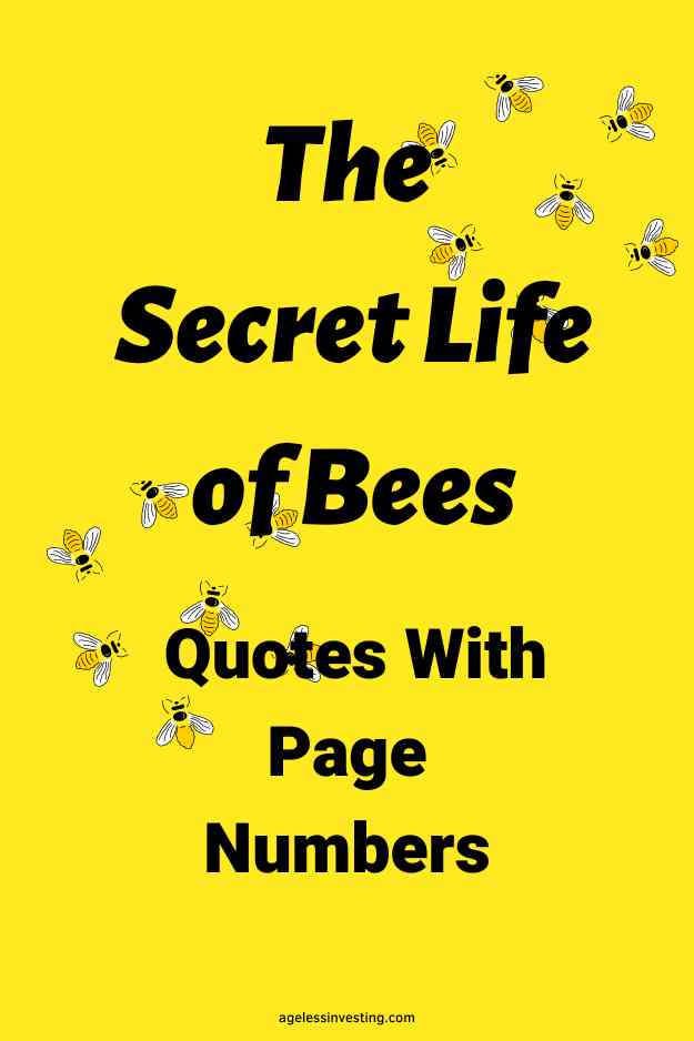 An image of black and yellow bees against a yellow background, with the text overlay:"The Secret Life of Bees Quotes With Page Numbers"