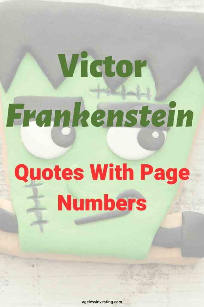 A cartoon image of Frankenstein's monster, with the text overlay:"Victor Frankenstein Quotes With Page Numbers"