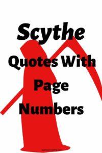 An illustration of the grim reaper in red, with the text overlay:"Scythe Quotes With Page Numbers"