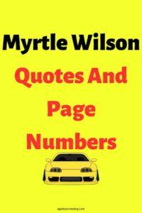 An graphic of a yellow car against a yellow background, with the text overlay: "Myrtle Wilson Quotes And Page Numbers"