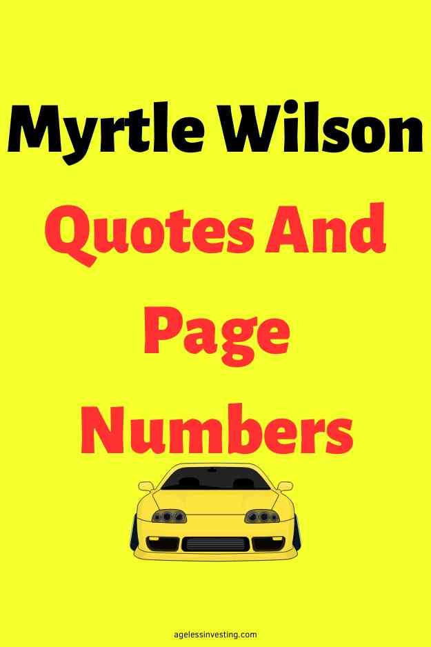 An graphic of a yellow car against a yellow background, with the text overlay: "Myrtle Wilson Quotes And Page Numbers"