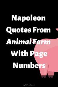 A graphic of the back half of a pink pig facing the right side, with the text overlay: "Napoleon Quotes From Animal Farm With Page Numbers"