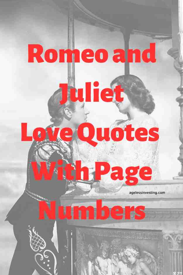 A picture of Leslie Howard and Norma Shearer as Romeo and Juliet, with the text overlay: "Romeo and Juliet Love Quotes With Page Numbers"