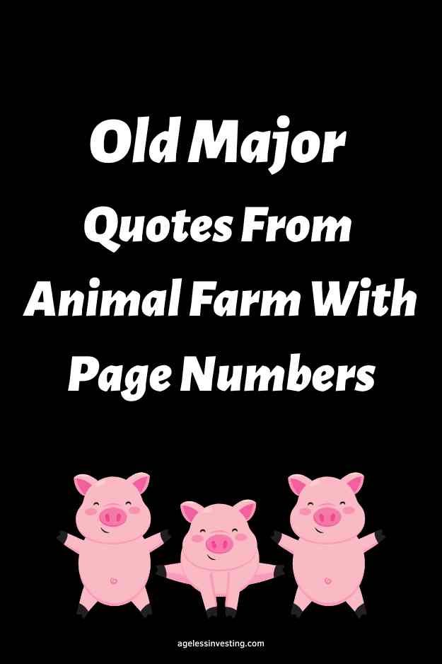 A graphic of three happy pink pigs against a black background, with the text overlay: "Squealer Quotes Animal Farm With Page Numbers"