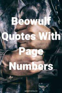 A picture of a knight's hands holding a sword upside down, with the text overlay: "Beowulf Quotes With Page Numbers"