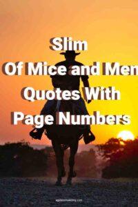 A picture of a cowboy riding a horse into the sunset, with the text overlay: "Slim Of Mice and Men Quotes With Page Numbers"