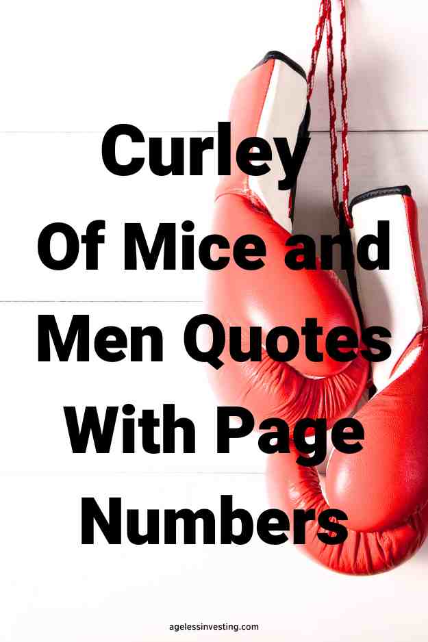 A picture of a pair of red boxing gloves againsta white background, with the text overlay: "Curley Of Mice and Men Quotes With Page Numbers"