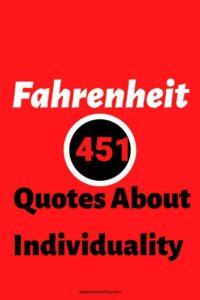 A red background, with the text overlay: "Fahrenheit 451 Quotes About Individuality" "451" is in a black circle with a white outline"