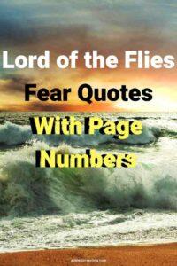 A picture of big waves crashing on a beach at sunset, with the text overlay: "Lord of the Flies Fear Quotes With Page Numbers"