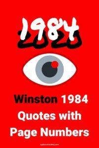 A graphic of an eye against a red background, with the text overlay "Winston 1984 quotes with page numbers"