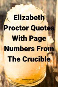 A picture of a frozen beer in a glass, with the text overlay: "Elizabeth Proctor Quotes With Page Numbers From The Crucible"