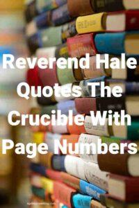 An image of a stack of colorful books, with the text overlay: "Reverend Hale Quotes The Crucible With Page Numbers"