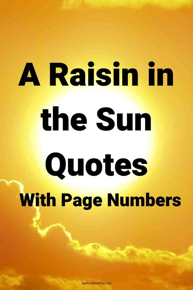 A picture of a yellow sun in the sky over clouds, with the text overlay: "A Raisin in the Sun Quotes With Page Numbers"