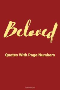 A dark red background with the text overlay: "Beloved quotes with Page Numbers"