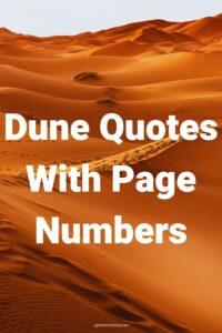 A picture of an orange sand Dune, with the text overlay:"Dune Quotes With Page Numbers"