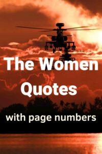 An image of a helicopter over an island against an orange sunset, with the text overlay:"The Women Quotes With Page Numbers"