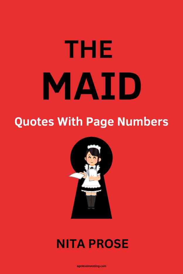 An image of a black key hole with an animated young woman in a maid uniform against a red background, with the text overlay:"The Maid Quotes With Page Numbers, Nita Prose"