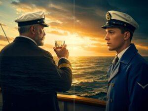 Dan Cody character analysis: A symbolic image of a young Gatsby observing his wealthy, alcoholic mentor Dan Cody on a yacht, representing Gatsby's flawed education, toxic mentorship, and the corrupting influence of Gilded Age wealth in The Great Gatsby.