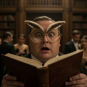 Owl Eyes character analysis: A drunken man with large spectacles (Owl Eyes) in Gatsby's library, astonished by real books with uncut pages, symbolizing his perception of illusion vs. reality in The Great Gatsby.